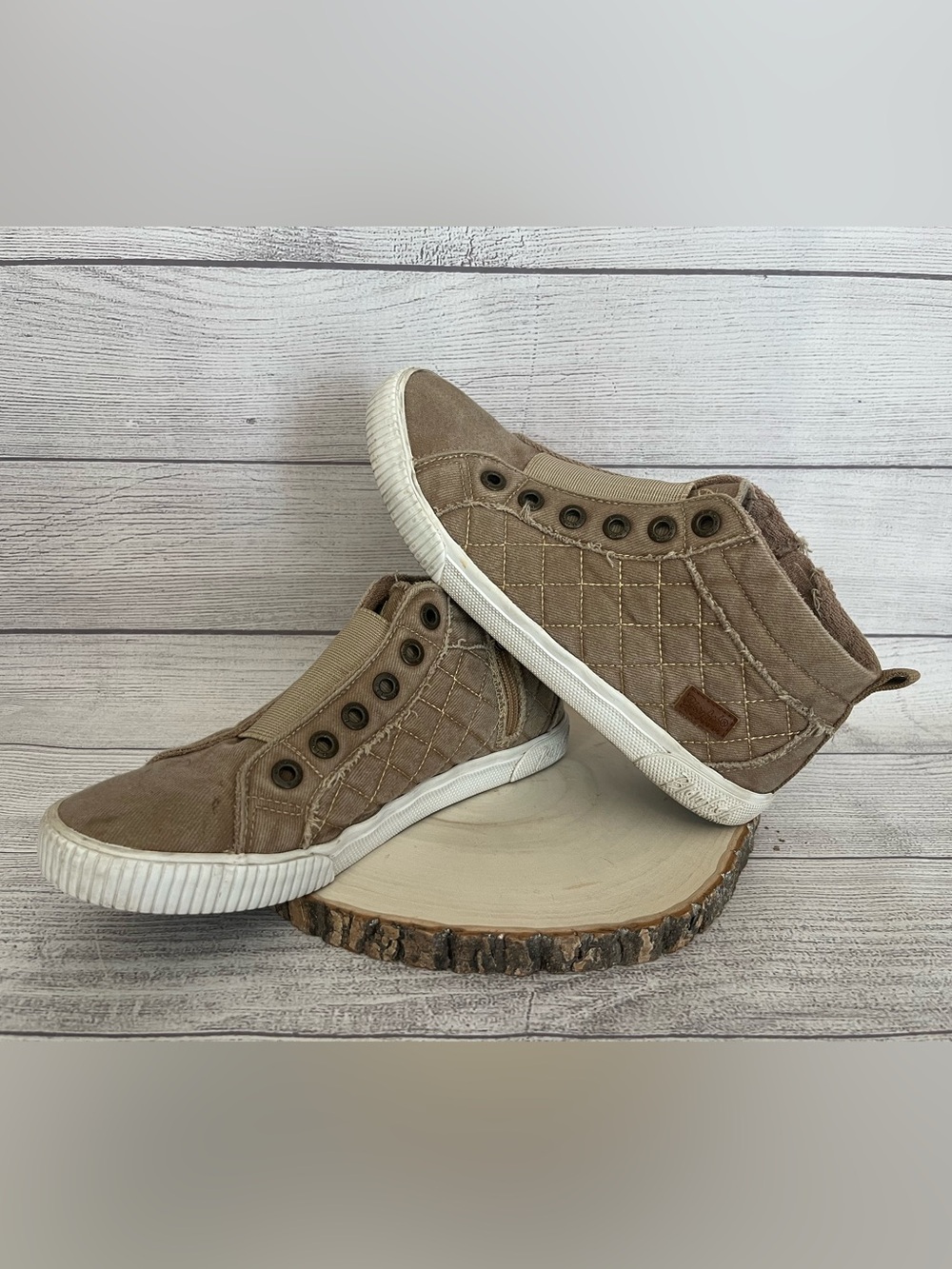 Blowfish Malibu | Quilted Taupe Canvas High-Top Slip On Sneakers